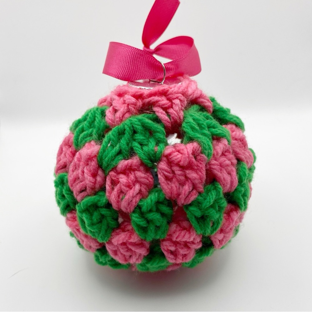 Crochet Pink & Green Ornament